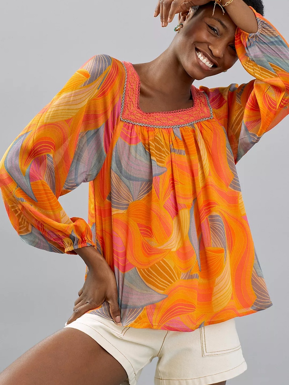 🌸 Anthropologie Blank London Boho Floral Crochet Blouse | Small | EUC
